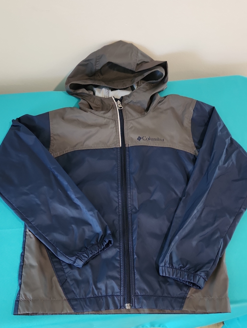 Columbia Kids Navy and Gray Hooded Rain Jacket